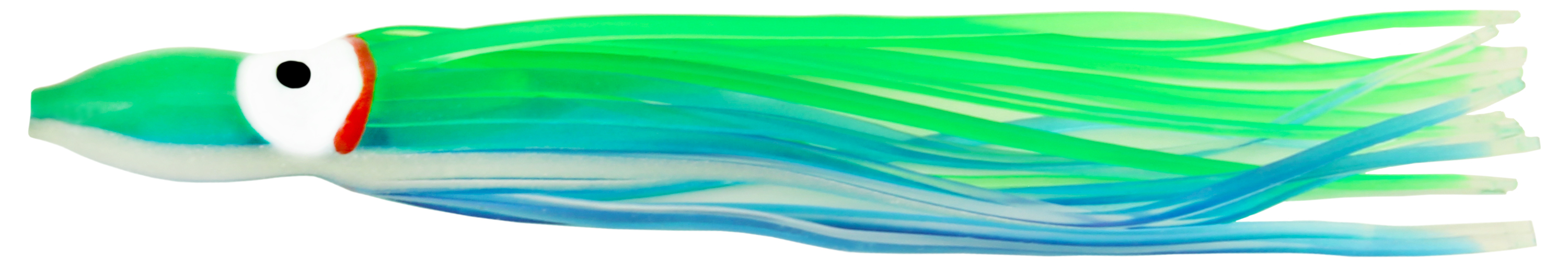 Delta Rigged Squid Hoochy, 4 1/2", Green Blue Glow Stripe