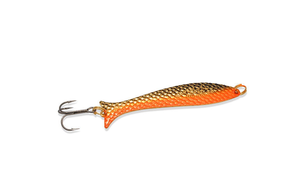 Mooselook Medium Wobbler Spoon 3 1/8" 1/4 oz-Gold Nu-Wrinkle/Orange