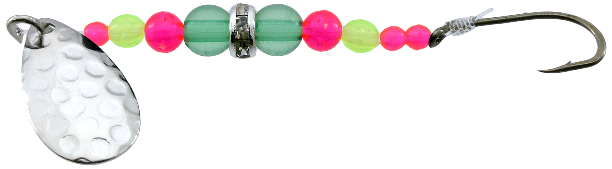 Gibbs Wedding Band In-Line Spinner, Sz 8 Hk, Red & Green Bead