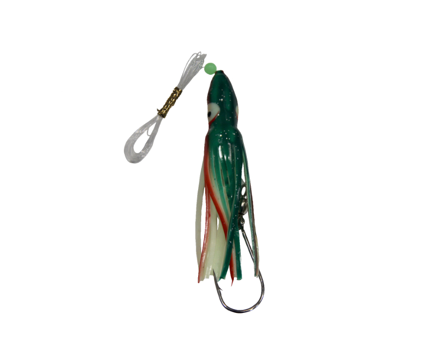 Lighthouse Electronic Hoochie Lure, 4.75", Army Truck Glow Green Led Light Double Flash