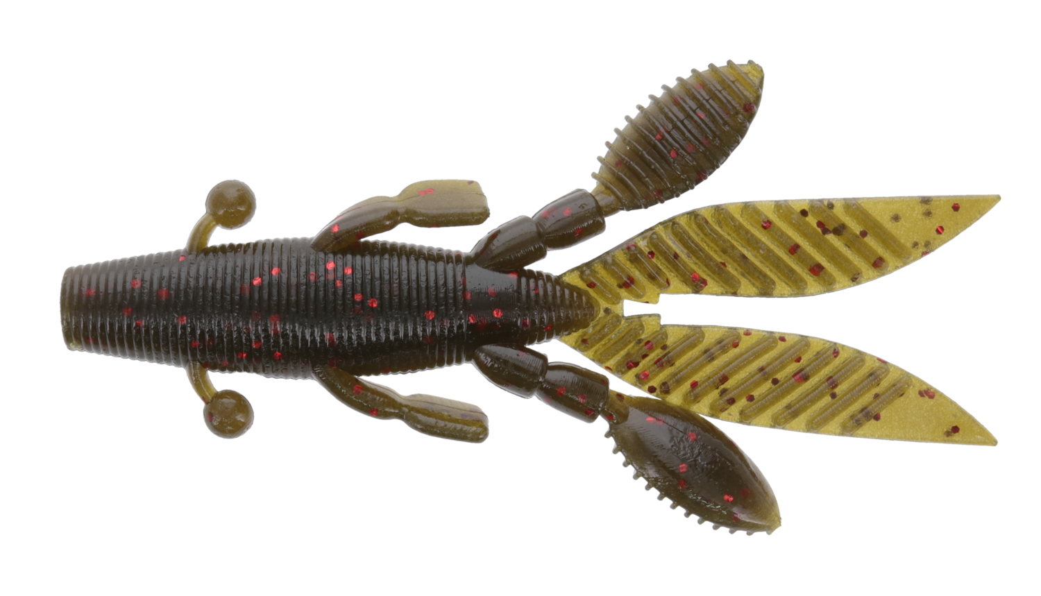 Yamamoto 4.5" Flappin' Hog, 5Pk, Green Pumpkin w/Large Red Flake
