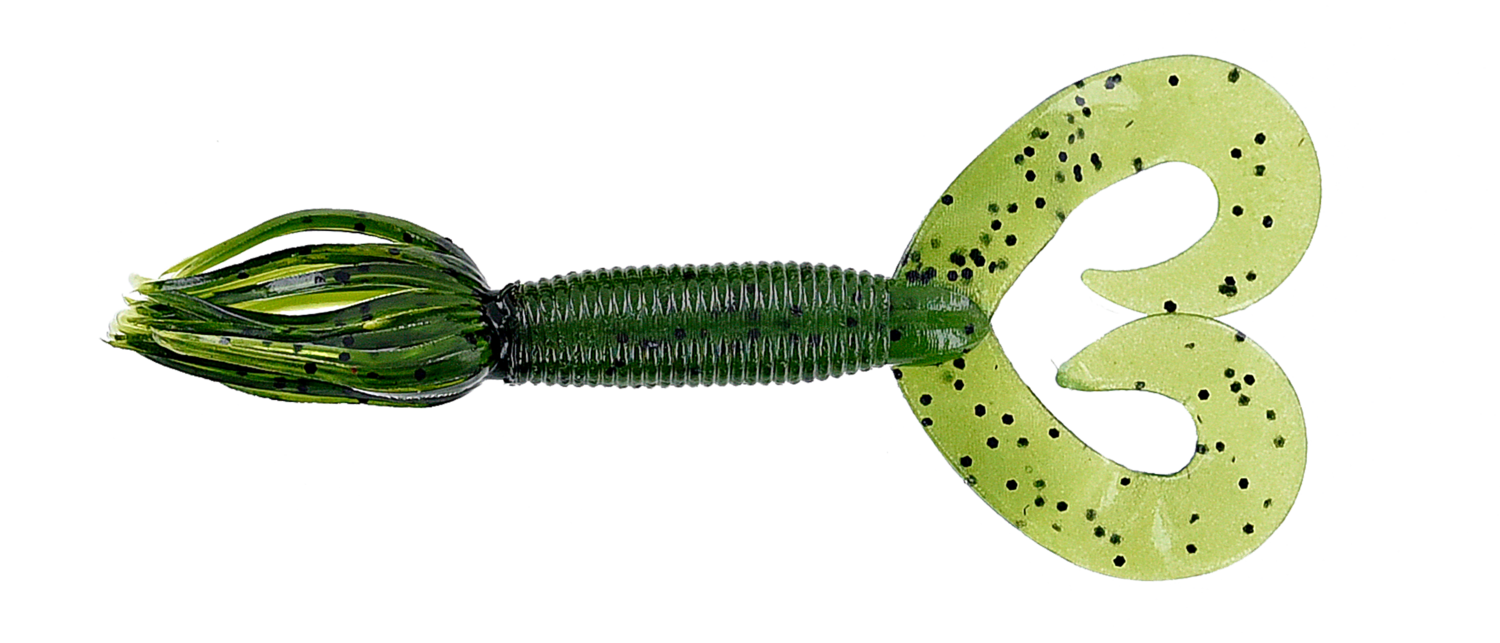 Yamamoto 5" Double Tail Hula Grub, 10Pk, Fading Watermelon w/Large Black Flake