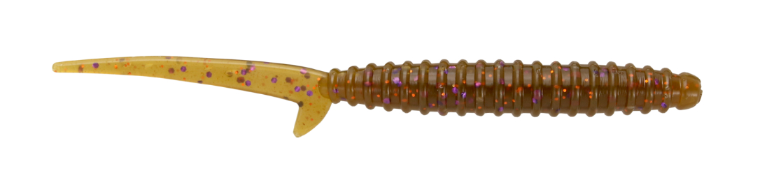 Big Bite Baits 4" Scentsation Thresher Worm, Green Pumpkin Purple Copper Flake