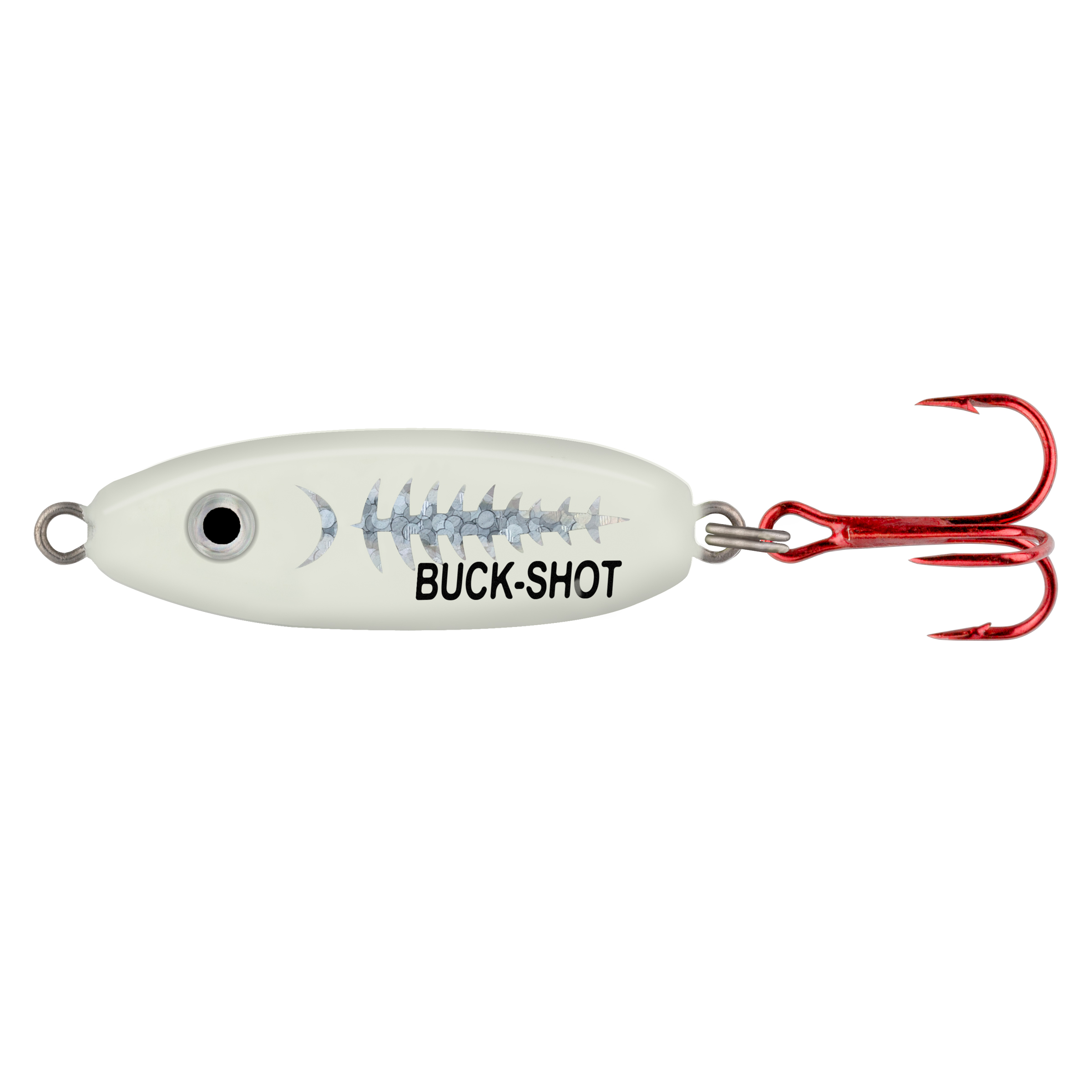 Northland Buck-Shot Rattle Spoon, 1.5", 1/4 oz, #8 Hk, 1/Pk, Super-Glo Exo White