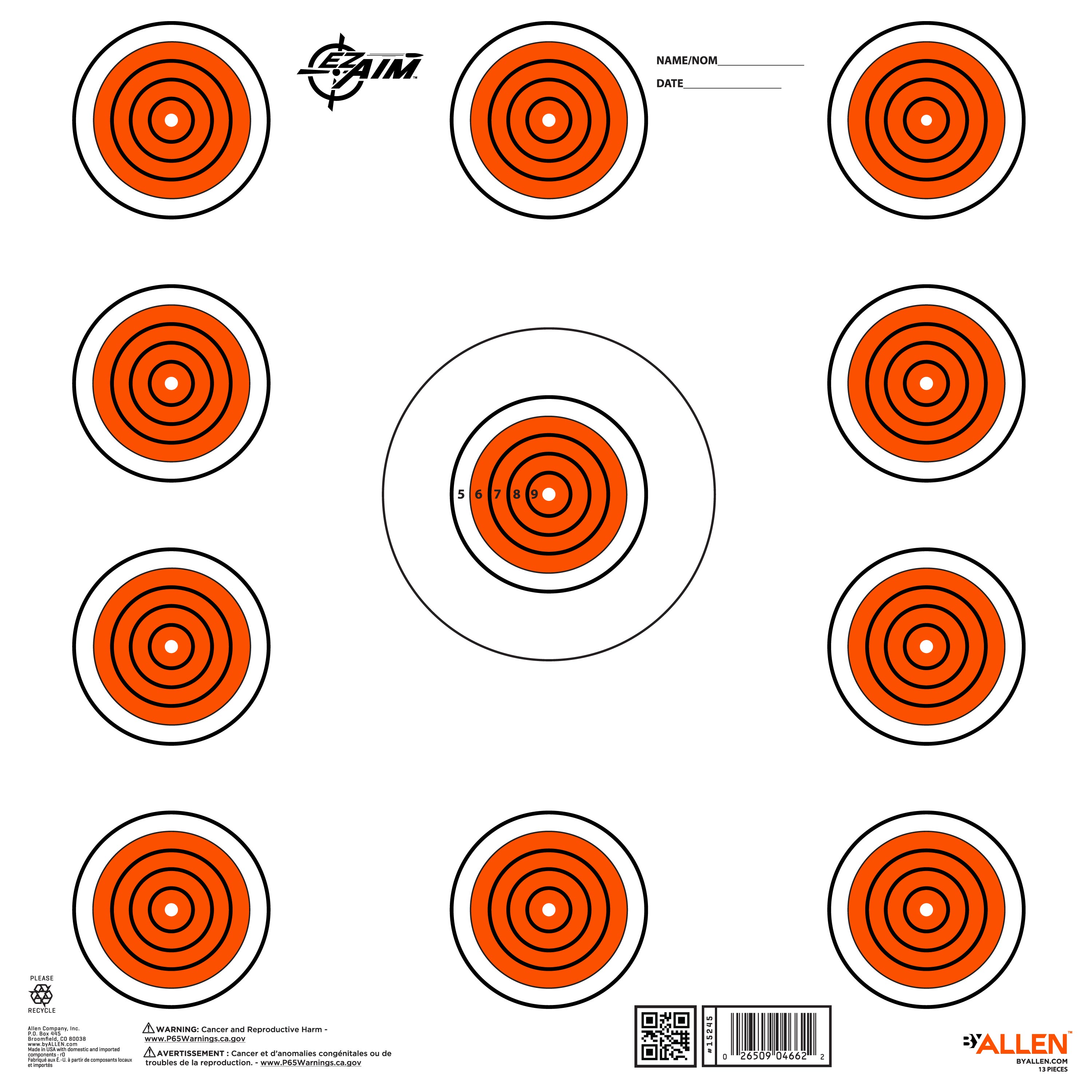 Allen EZ-Aim Paper Indoor Target 12" x 12" - 12 Pack