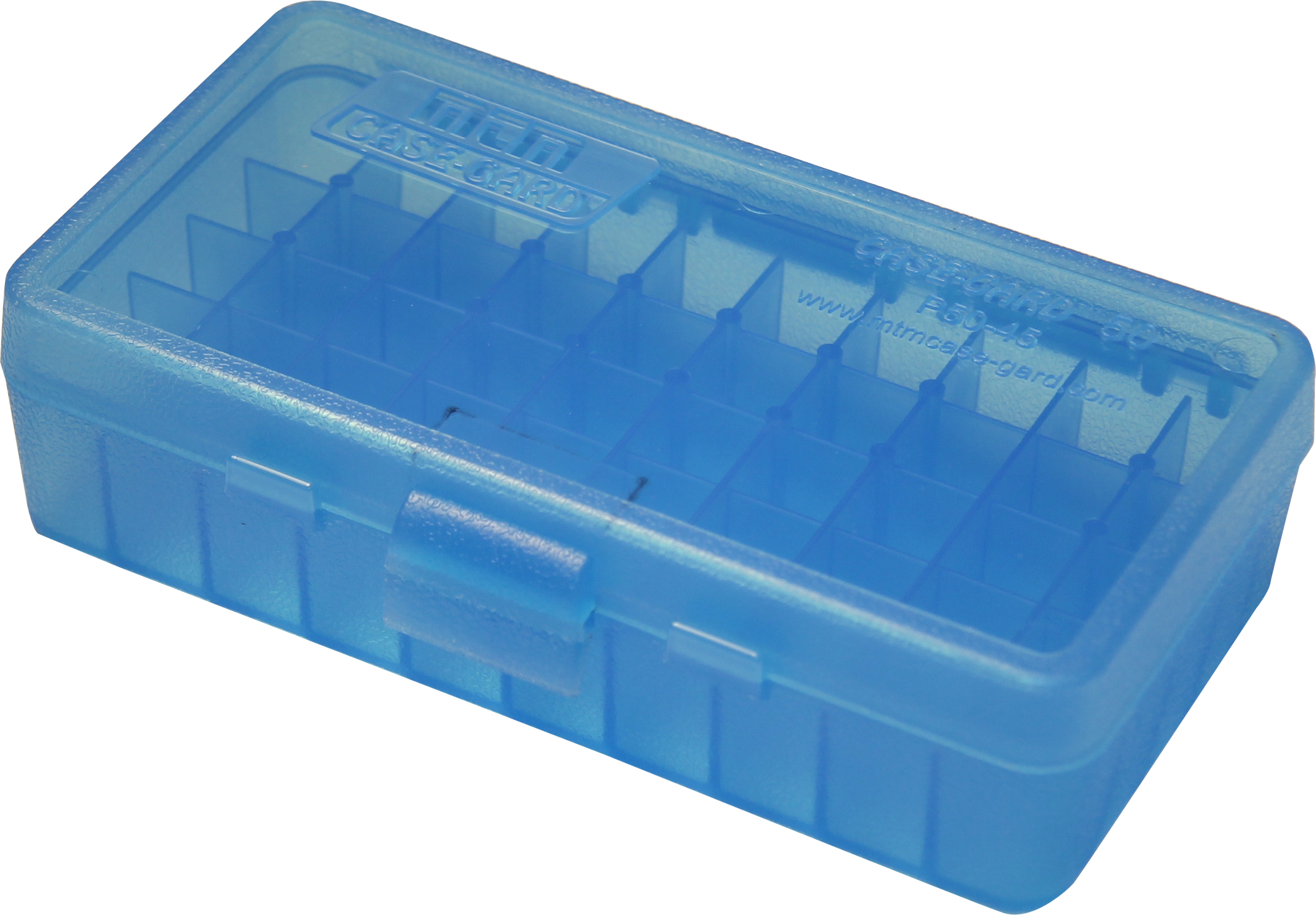 MTM Case-Gard Flip-Top Ammo Box 50 Rnd 40/10mm/45 ACP - Clear Blue