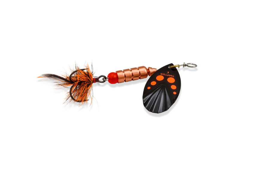 Williams VorteX Spinner Dressed Size 3, 1/4 oz-Black Orange Dots on Silver