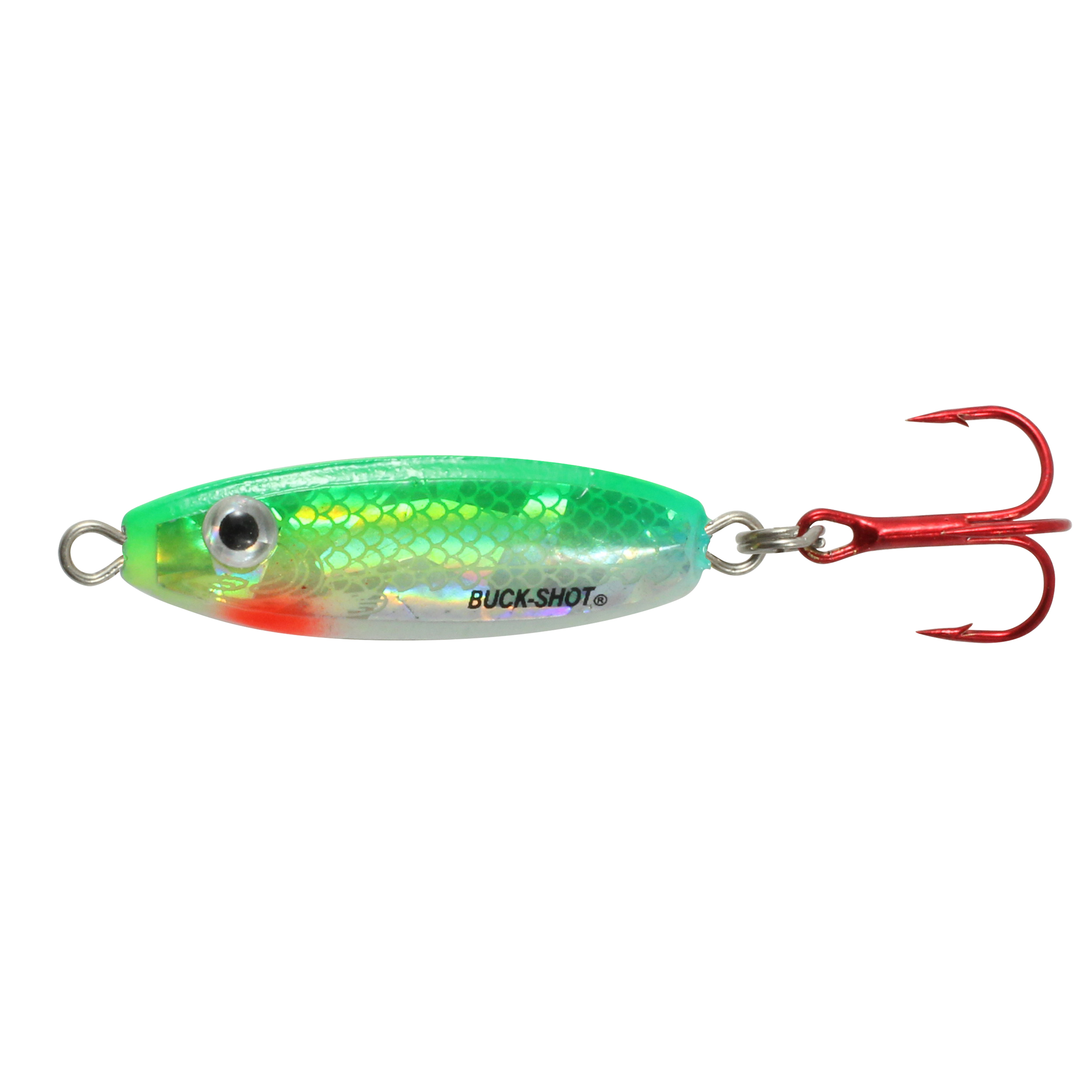 Northland Buck-Shot Rattle Spoon, 1-3/8", 1/8 oz, #8 Hk, 1/Pk, Super-Glo Perch