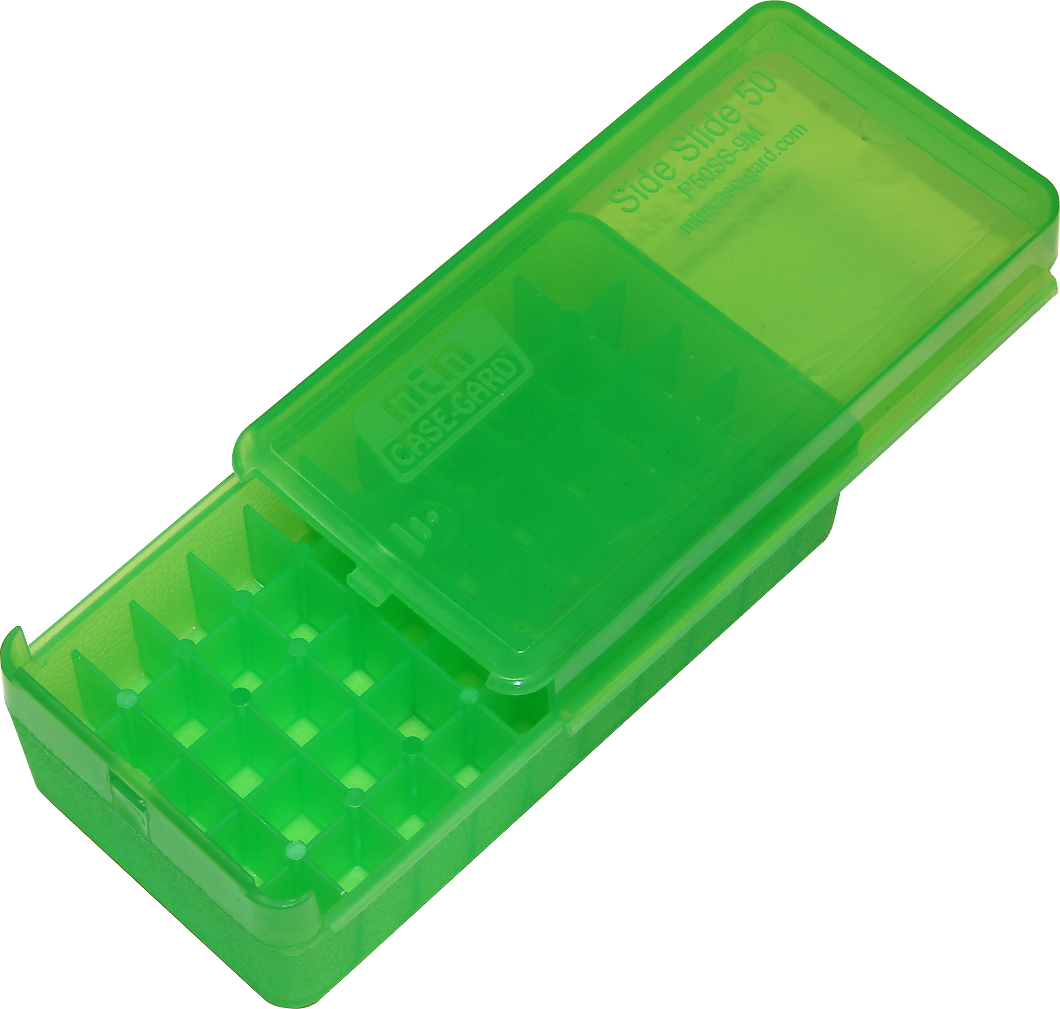 MTM Case-Gard Pistol Side-Slide Ammo Box 50 Rnd 9mm - Clear Green