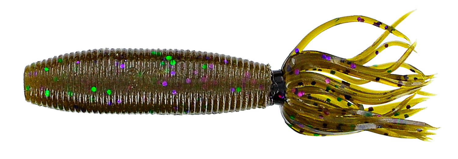 Yamamoto 4'' Fat Ika, 10Pk, Green Pumpkin w/Large Green & Purple Flake