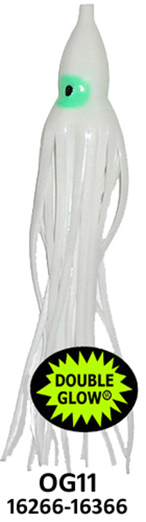 Yamashita Squid 4.5" Rigged-40 lb Test, OG11-Glow White Green Eye