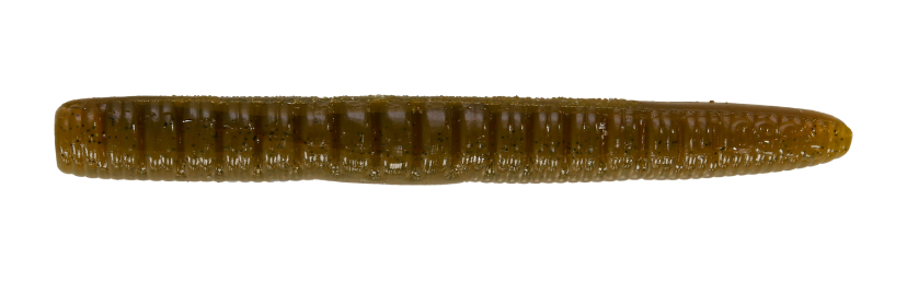 Roboworm 3" Ned Worm, Green Pumpkin Black Flake