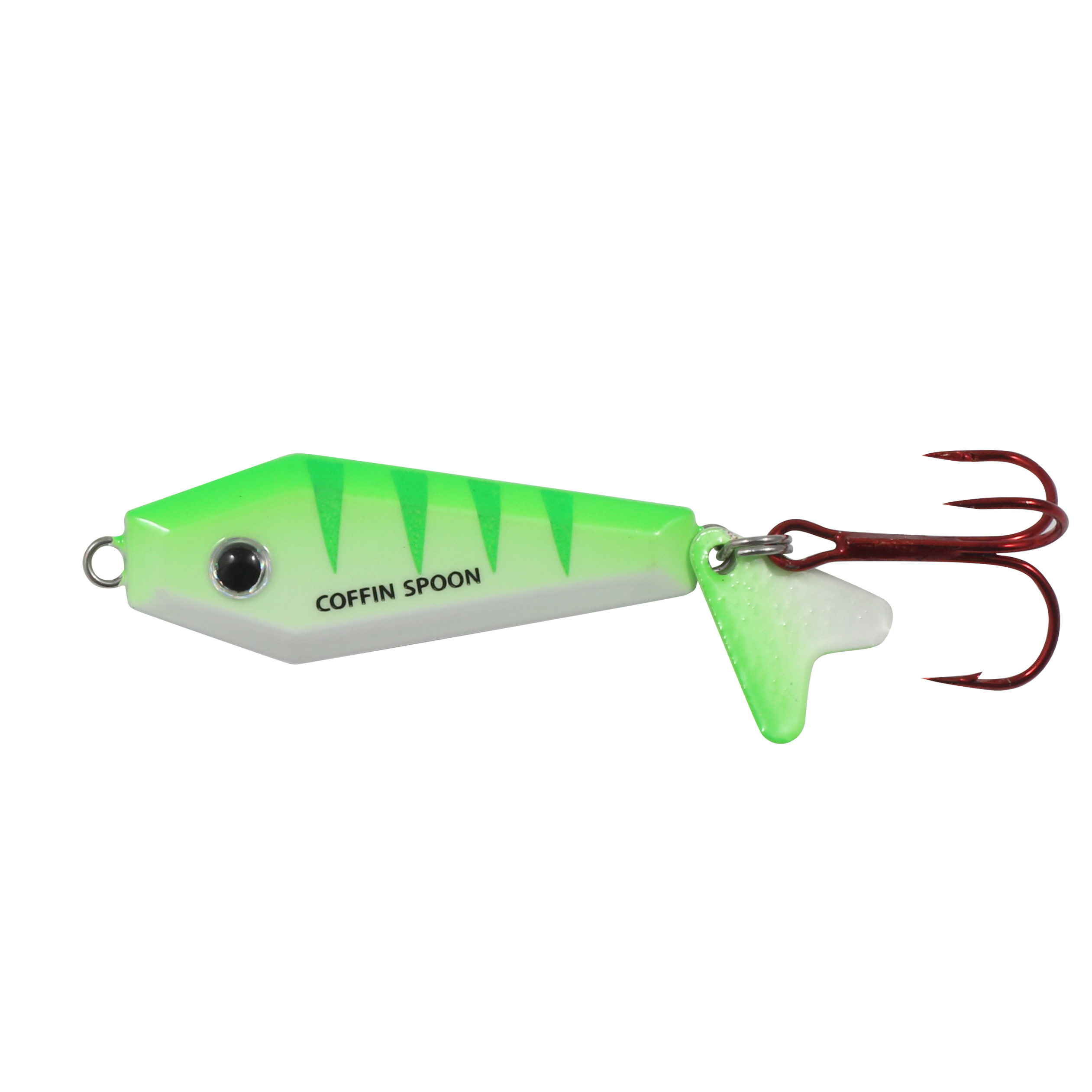 Northland Buck-Shot Coffin Spoon, 1.5", 1/4 oz, #8 Hk, 1/Pk, UV Glo Perch