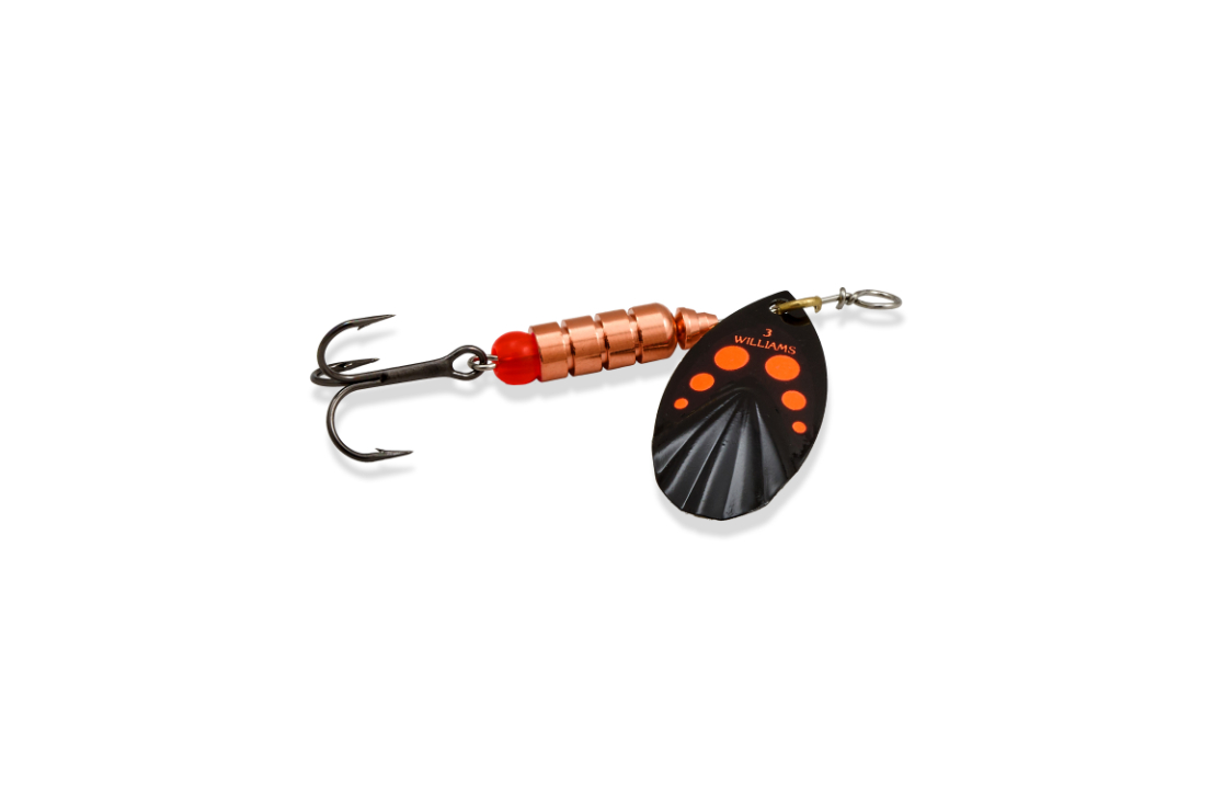Williams VorteX Spinner Size 3, 1/4 oz-Black Orange Dots on Silver