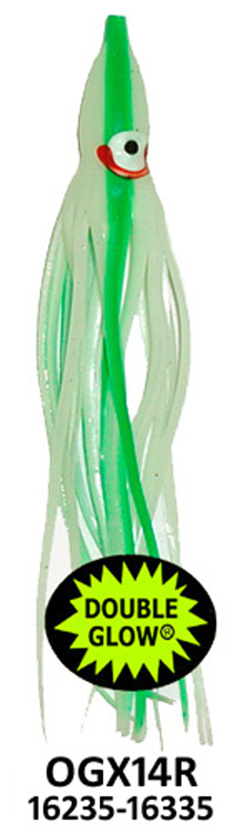 Yamashita Squid 4.5" Rigged-40 lb Test, OGX14R-Glow Green Stripe