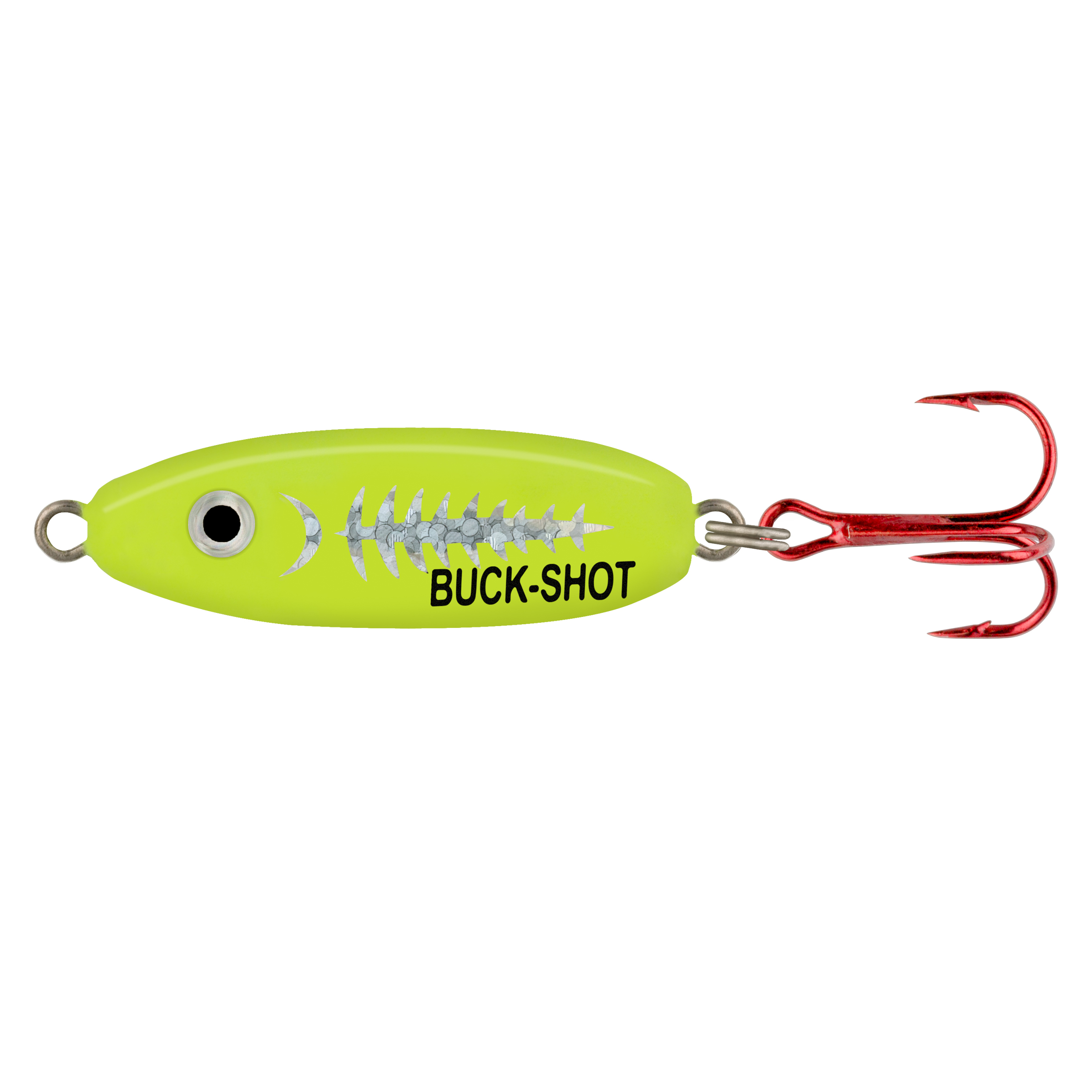 Northland Buck-Shot Rattle Spoon, 1-3/8", 1/8 oz, #8 Hk, 1/Pk, Super-Glo Exo Chartreuse