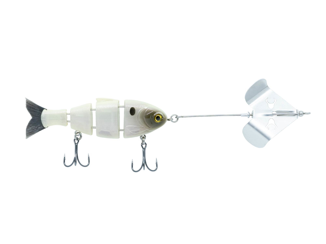 Bucca Brand Buzzing Baby Bull Shad 3.75", 1/2oz, Pearl Silver