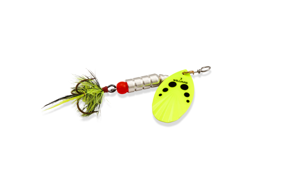 Williams VorteX Spinner Dressed Size 3, 1/4 oz-Chartreuse Black Dots on Silver