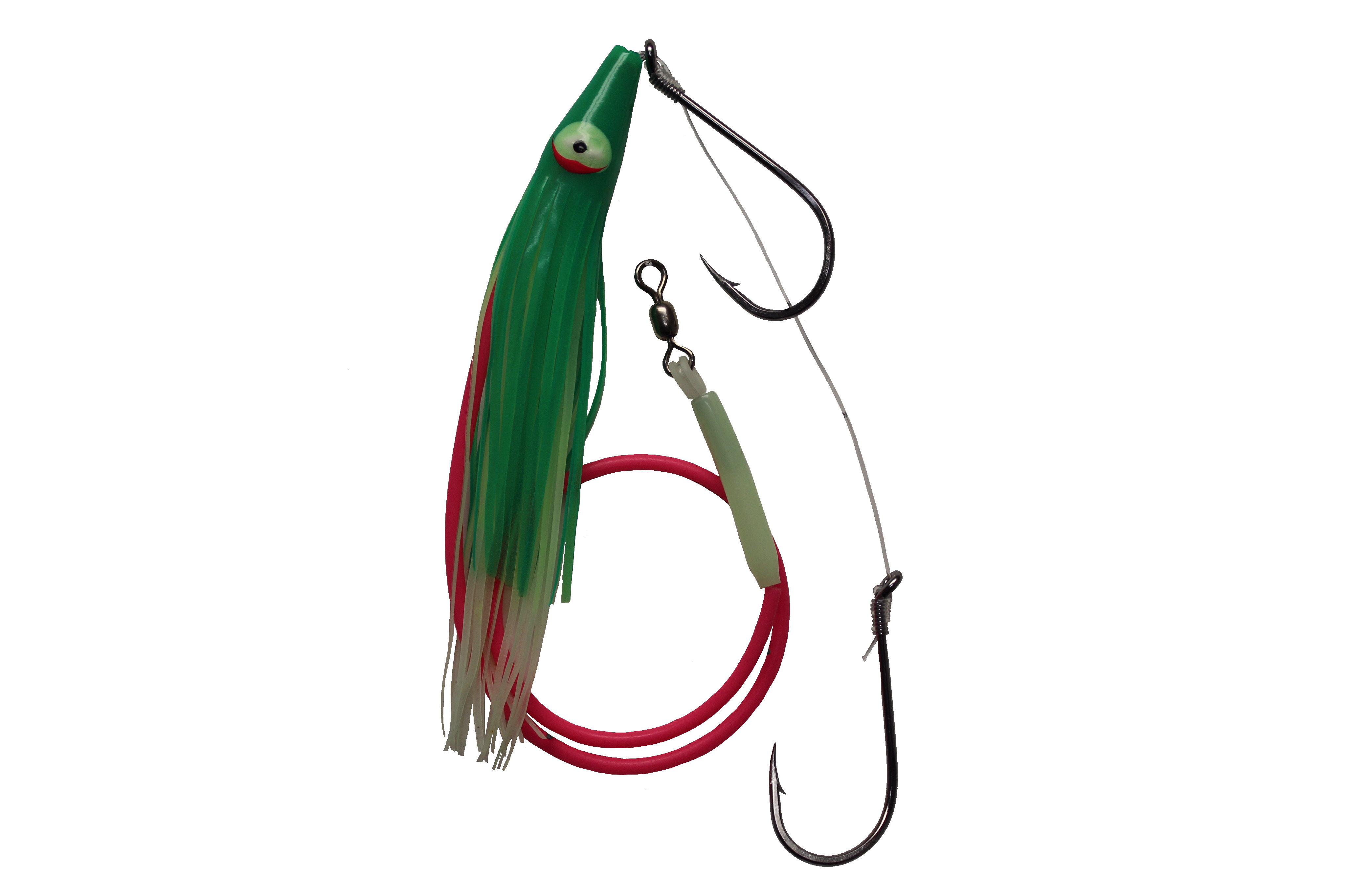 Delta Guide Series Halibut Rig, 2x 11/0 Hk, Green Glow Skirt