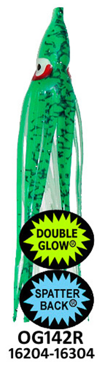 Yamashita Squid 4.5" Rigged-40 lb Test, OG142R-Glow Green Spatter Back