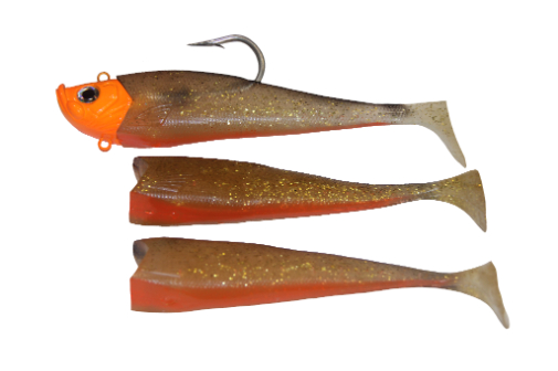 Lighthouse Mega Bite Swim Tail Jig, 14 oz, 1 Jig, 3 Tails/Pk, Rum & Coke