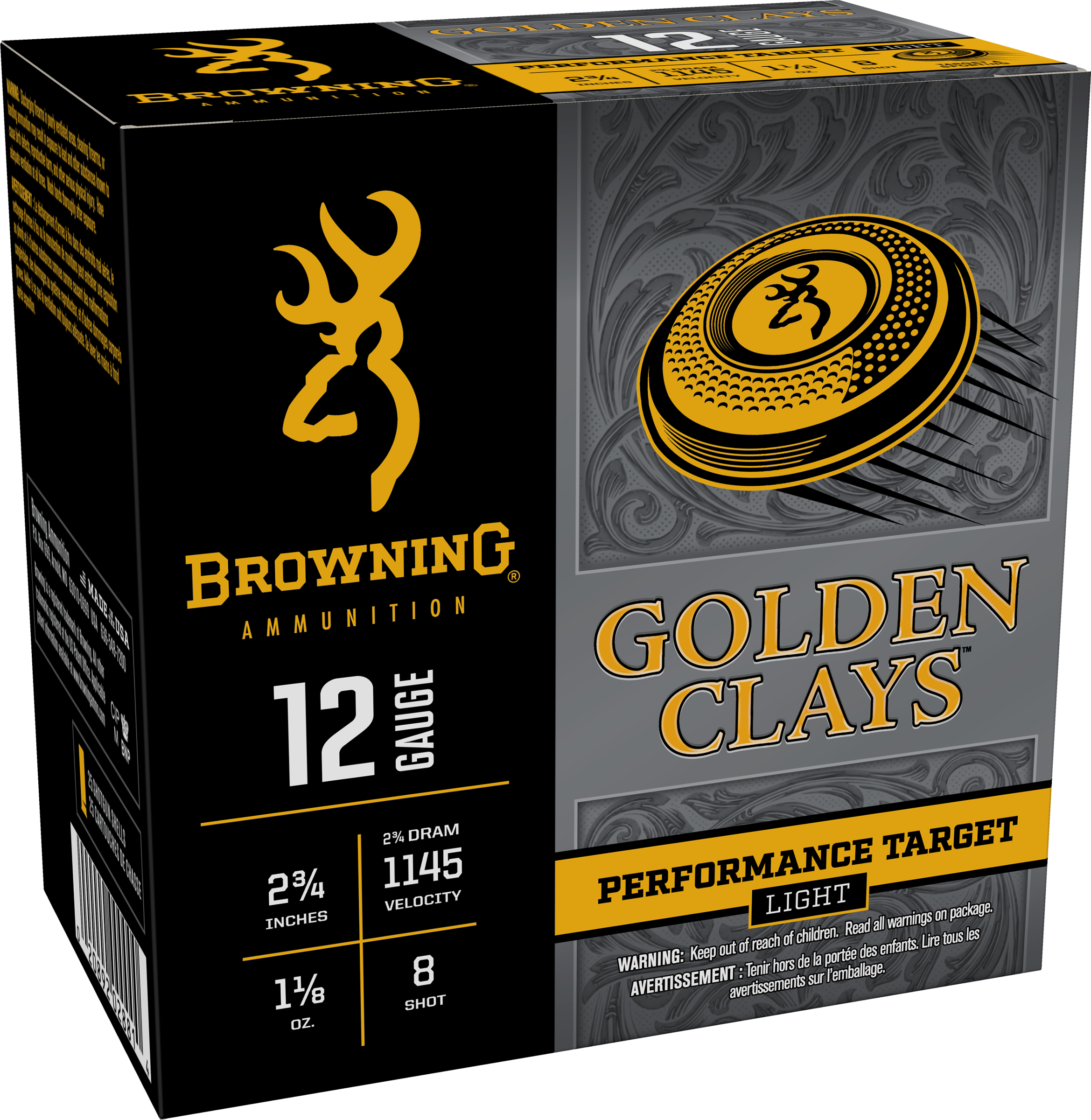 Browning Shotshells 12 Ga 2-3/4" #8 Golden Clays Light 1-1/8 oz
