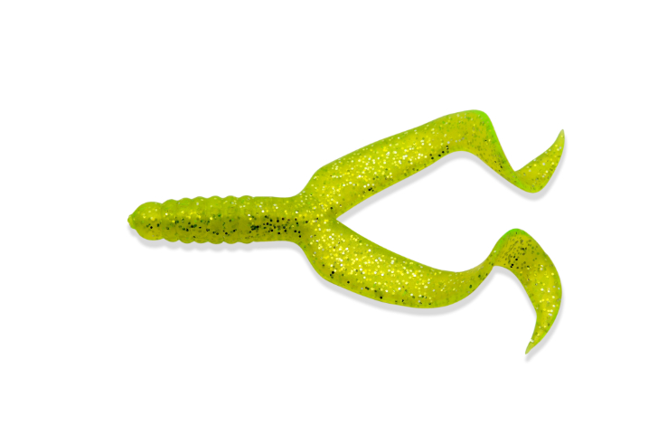Mister Twister 4" Double Tail 10/Pk-Chartreuse Flake