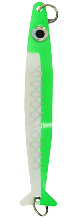 Silver Horde Coho Killer Spoon, 3"x 1/2", White Lightening UV Green Stripe