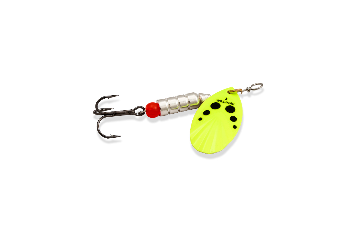 Williams VorteX Spinner Size 3, 1/4 oz-Chartreuse Black Dots on Silver