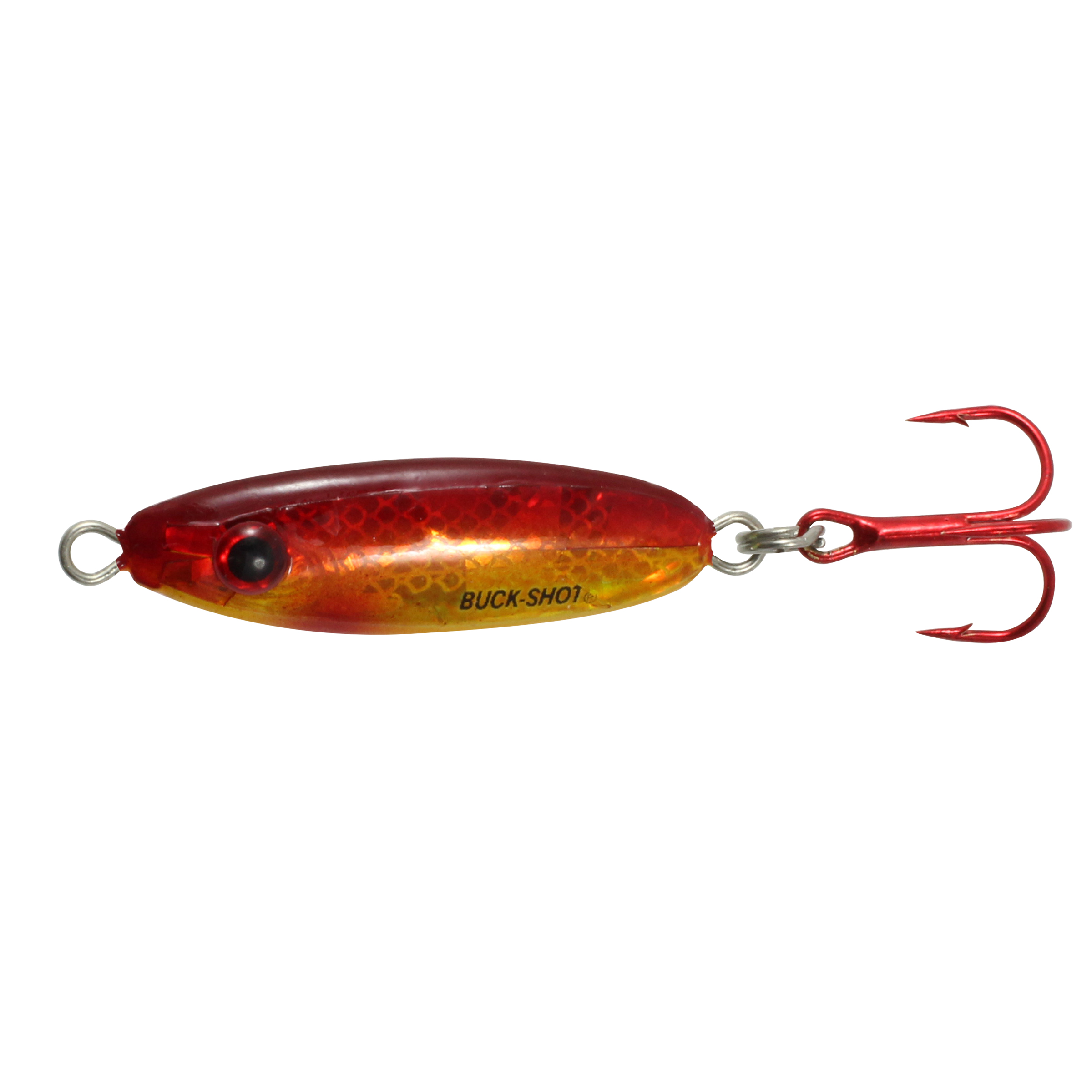Northland Buck-Shot Rattle Spoon, 1.5", 1/4 oz, #8 Hk, 1/Pk, Super-Glo Goldfish