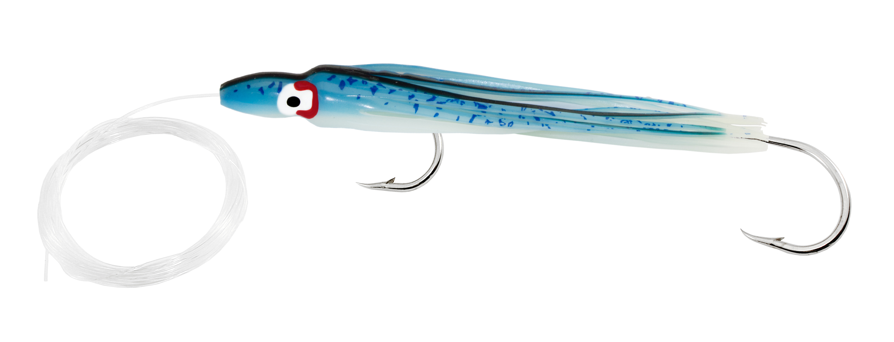 Delta Rigged Squid Hoochy, 4 1/2", Blue Glow Spatter Back
