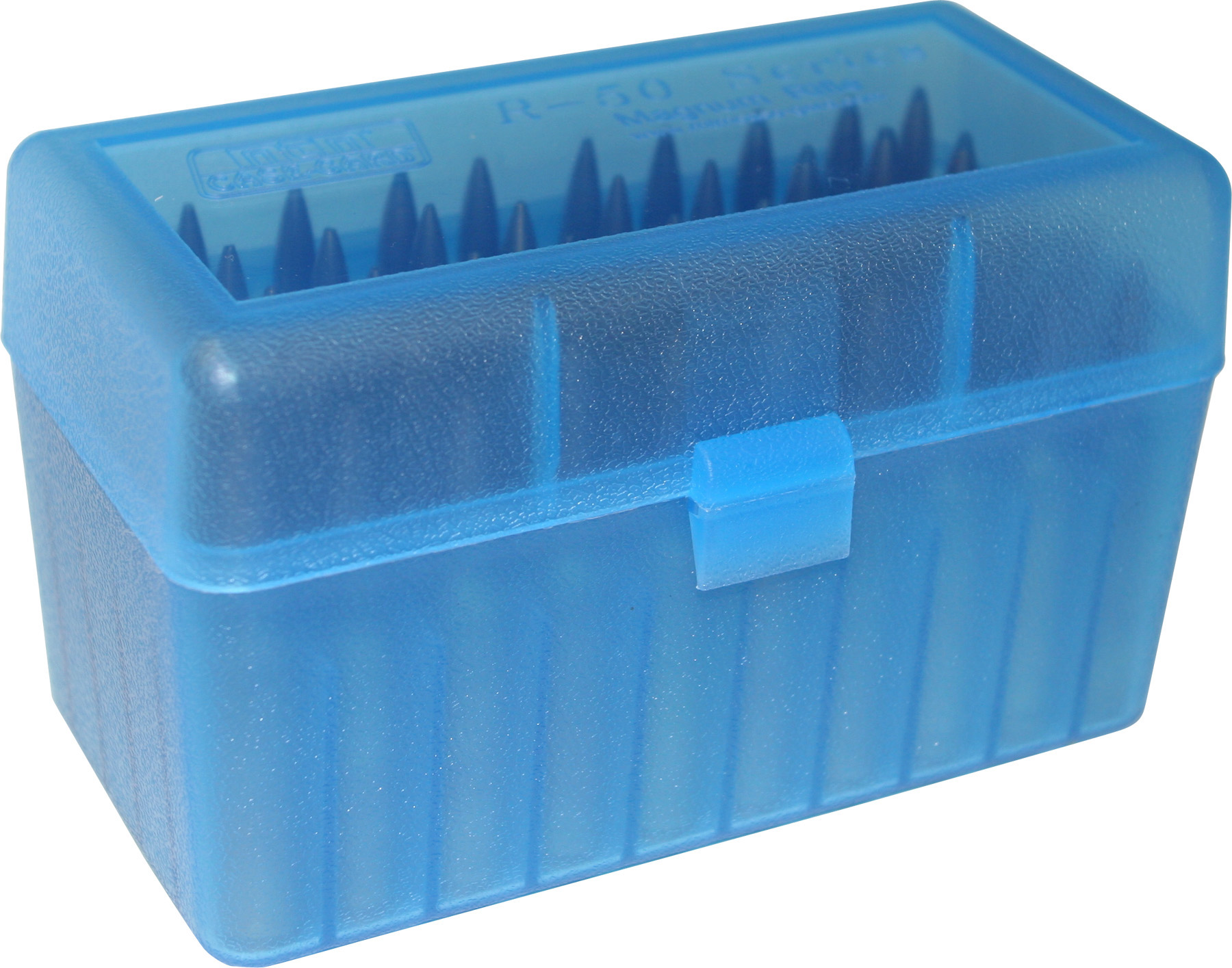 MTM Case-Gard Flip-Top Ammo Box 50 Rnd 375 Rem UM 375 Wby - Clear Blue