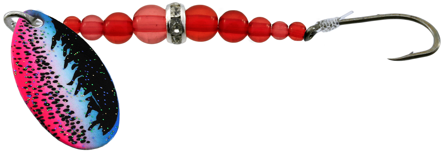 Gibbs Sparkler In-Line Spinner, #8 Hk, Rainbow Tiger/ Ruby Red Bead
