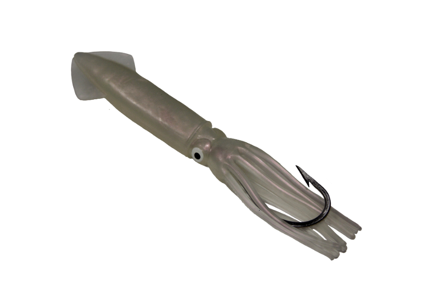 Lighthouse Led Squid Lure 9", 8/0 J Hook, 100lb Mono, White Monster