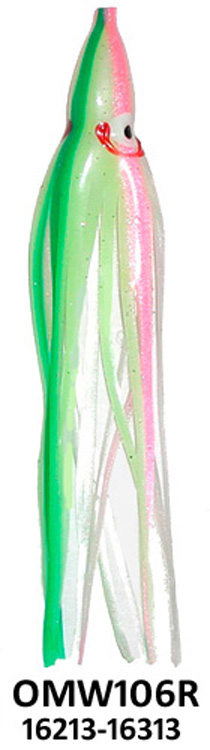 Yamashita Squid 4.5" Rigged-40 lb Test, OMW106R-Pearl Chartreuse Pink Green