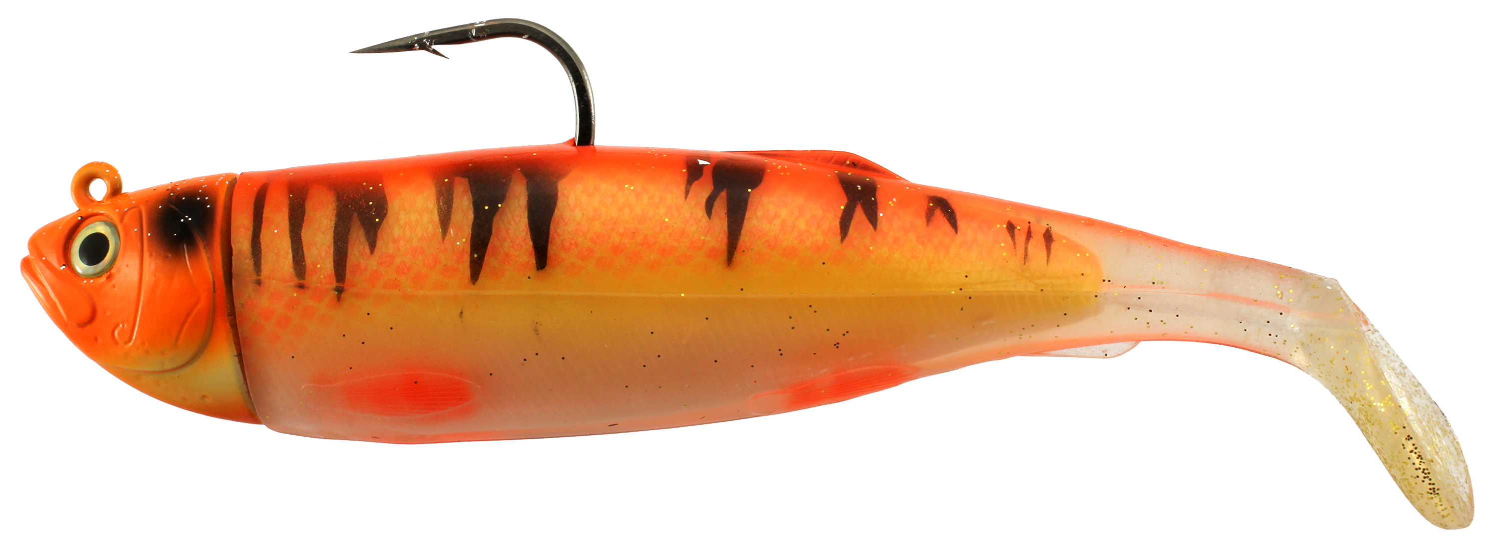 Delta Power Paddle Swimbait Jig, 10 oz, with 1 Replacement Tail, UV Orange Black