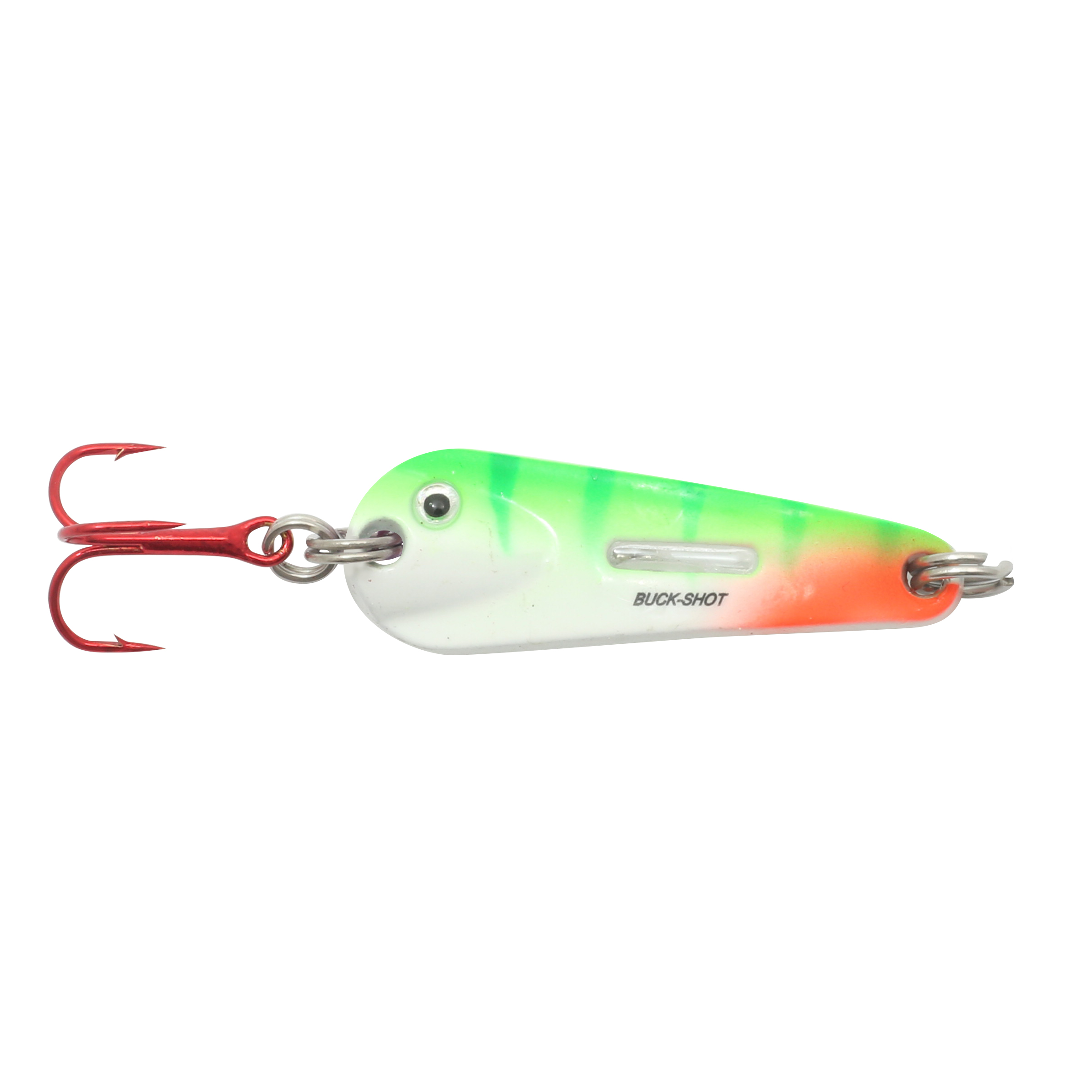 Northland Buck-Shot Flutter Spoon, 1-3/8", 1/8 oz, #10 Hk, 1/Pk, UV Glo Perch
